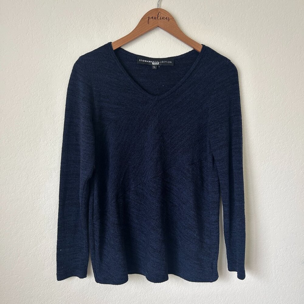 Stowaway Collection Sweater Womens Large Maternity Blue Black V-Neck Top L